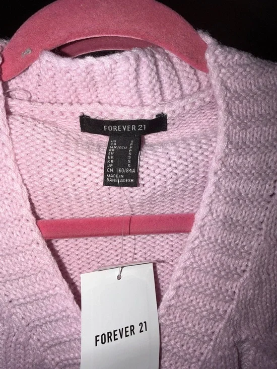 Forever 21 Light Pink Bow-Appliqué Cable Knit Cardigan - Picture 4 of 5